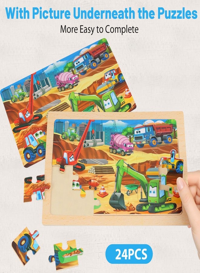 OSBOO Wooden Puzzles for Kids Ages 4-6, 24 Piece Vehicle Car Construction Jigsaw Puzzles 4 Packs, Preschool Toddlers Learning Activity Puzzles Toys for Boys Girls 3 4 5 6 Years Old - Image 5